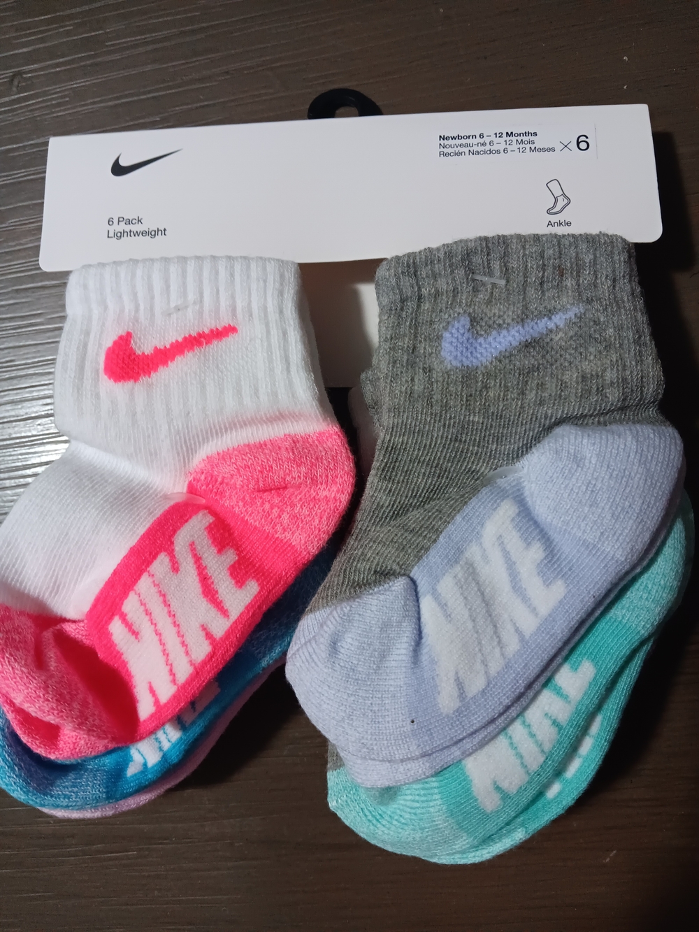 Nike Kids Ankle Socks 6-Pack in White, Pink, Gray, Blue, Teal